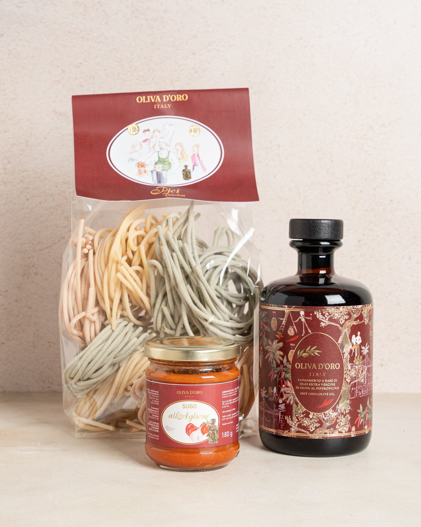 Pici Pasta, All’aglione saus & Peperoncino olijfolie